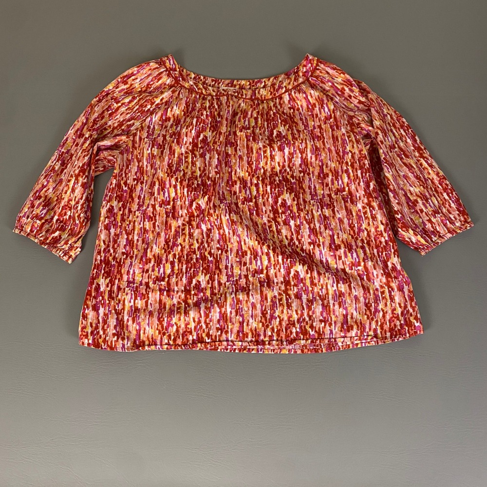 Liz & Co Blouse Top Women's XL 3/4 Sleeve Red Pink Abstract Print‎ Cotton